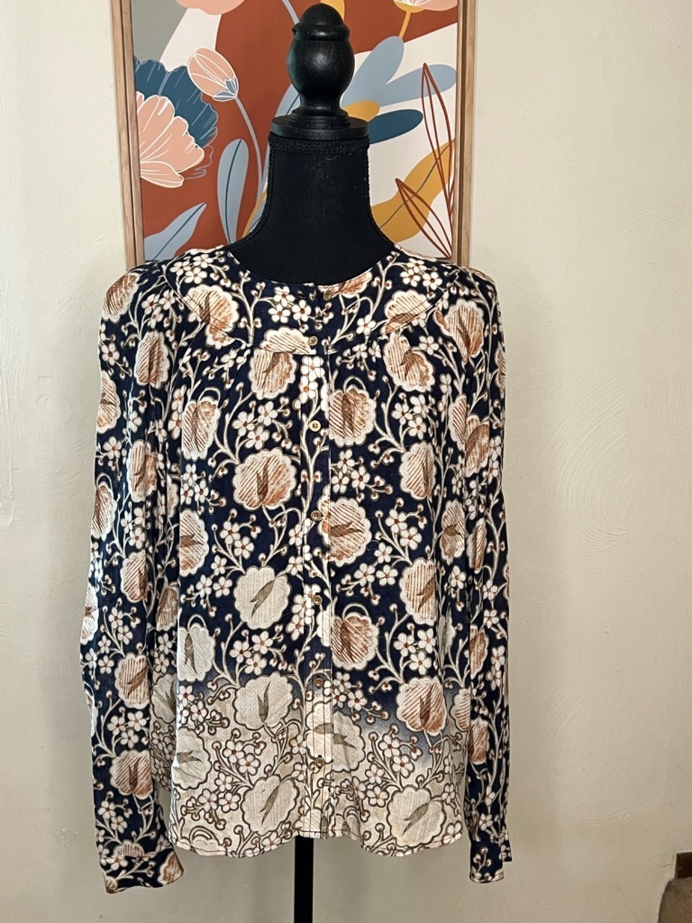 Anthropologie Maeve Floral Orli Bibbed Buttondown Shirt Size M